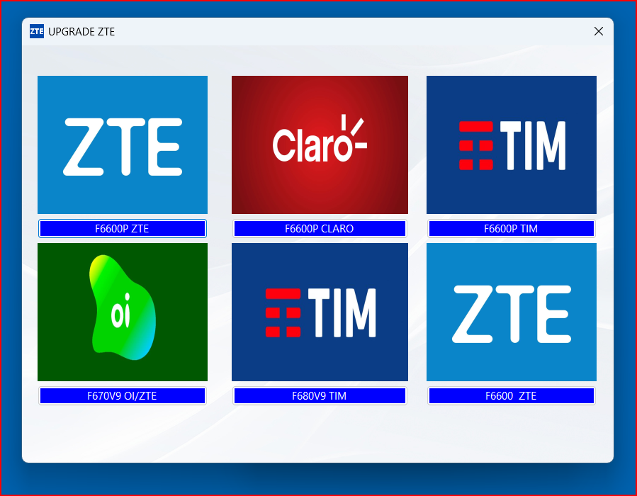 Tela upgrade ONT com modelos e fabricantes